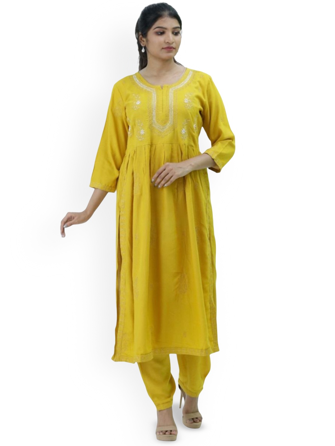 Silselah Floral Embroidered Notch Neck Pure Cotton A-Line Kurta with Trousers, Yellow
Silselah Floral Embroidered Notch Neck Pure Cotton A-Line Kurta with Trousers, Yellow