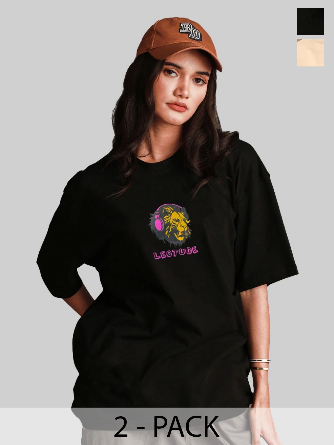 Leotude Women Pack Of 2 Graphic Printed Round Neck Cotton Oversized T-shirts, Black
Leotude Women Pack Of 2 Graphic Printed Round Neck Cotton Oversized T-shirts, Black