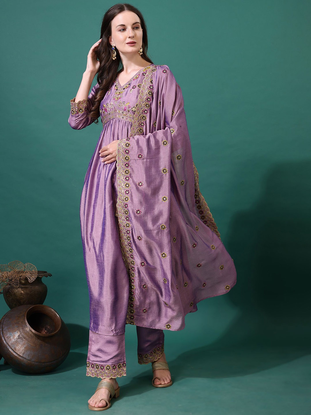 Hirvanti Fashion Floral Embroidered Pleated A-Line Kurta With Palazzos & Dupatta, Purple
Hirvanti Fashion Floral Embroidered Pleated A-Line Kurta With Palazzos & Dupatta, Purple