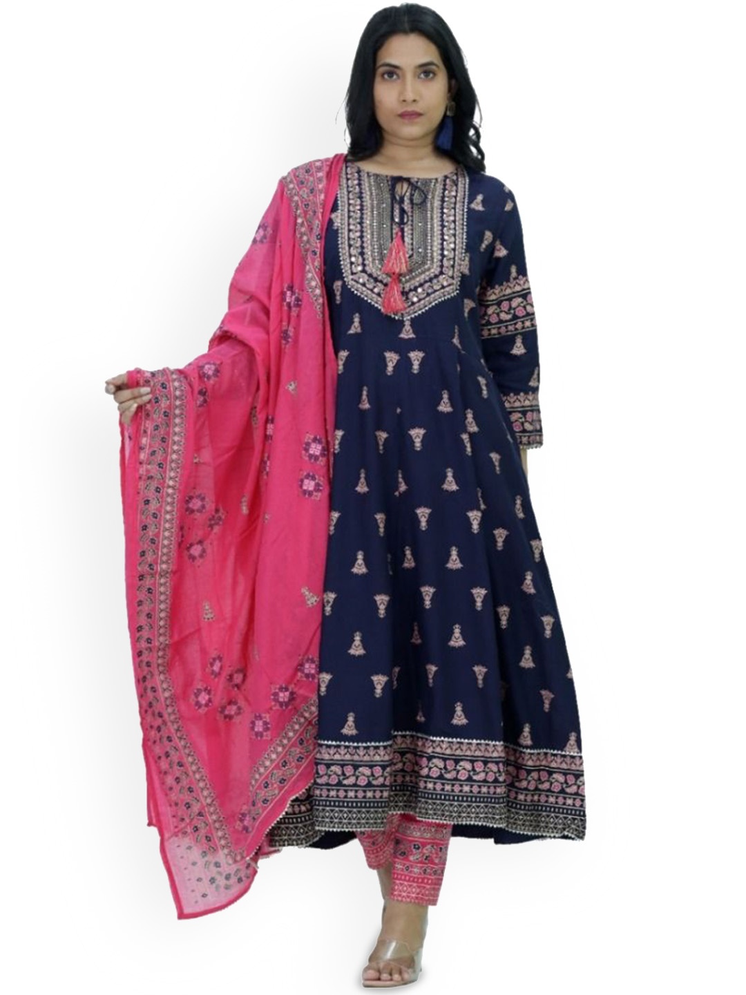 Silselah Women Ethnic Motifs Printed Regular Pure Cotton Kurti with Trousers & With Dupatta, Navy blue
Silselah Women Ethnic Motifs Printed Regular Pure Cotton Kurti with Trousers & With Dupatta, Navy blue