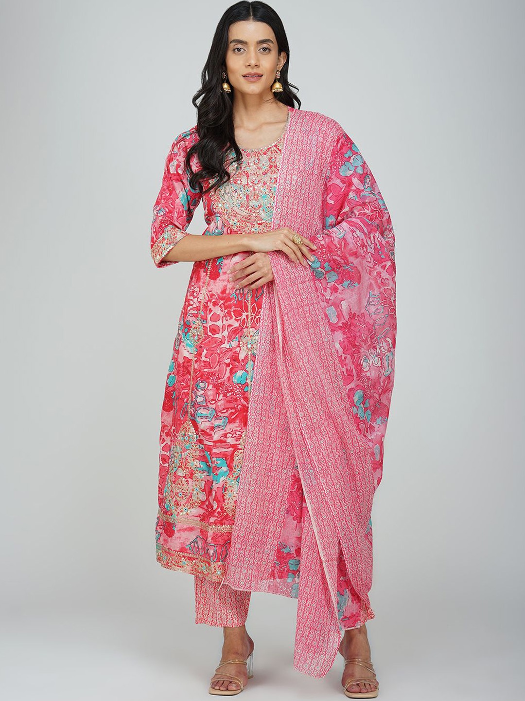 Charitra Women Floral Printed Regular Mirror Work Kurta with Trousers & With Dupatta, Pink
Charitra Women Floral Printed Regular Mirror Work Kurta with Trousers & With Dupatta, Pink