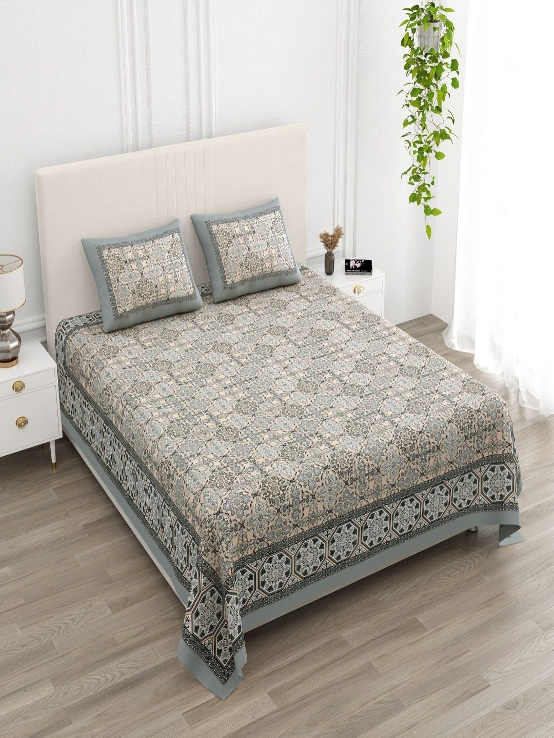 tundwal's Green & Beige Floral Printed Cotton 210 TC King Bedsheet Set-2.74 m X 2.28 m
tundwal's Green & Beige Floral Printed Cotton 210 TC King Bedsheet Set-2.74 m X 2.28 m