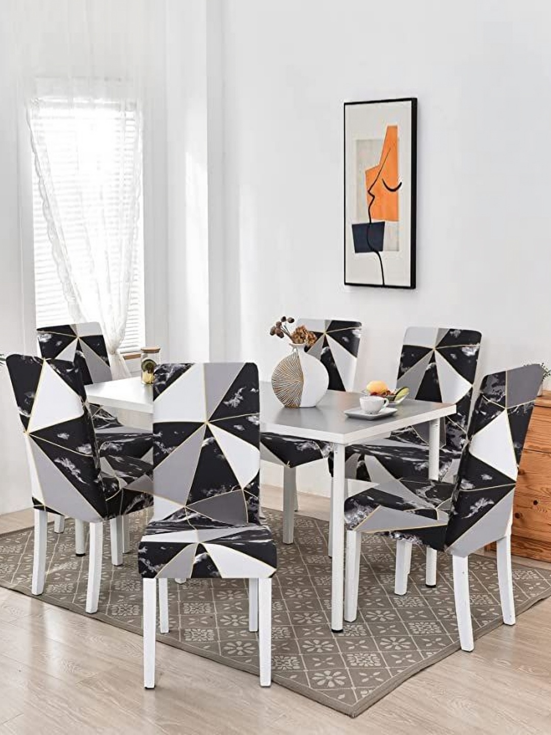 FAVRIA Black & Grey 6 Pieces Geometric Printed Stretchable Dining Chair Covers
FAVRIA Black & Grey 6 Pieces Geometric Printed Stretchable Dining Chair Covers