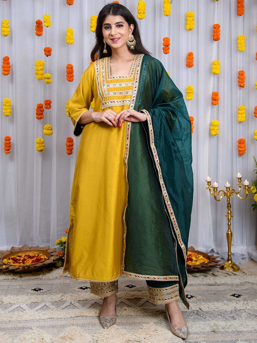 Label Shaurya Sanadhya Women Embroidered Sequinned Silk Kurta with Salwar & With Dupatta, Mustard
Label Shaurya Sanadhya Women Embroidered Sequinned Silk Kurta with Salwar & With Dupatta, Mustard
