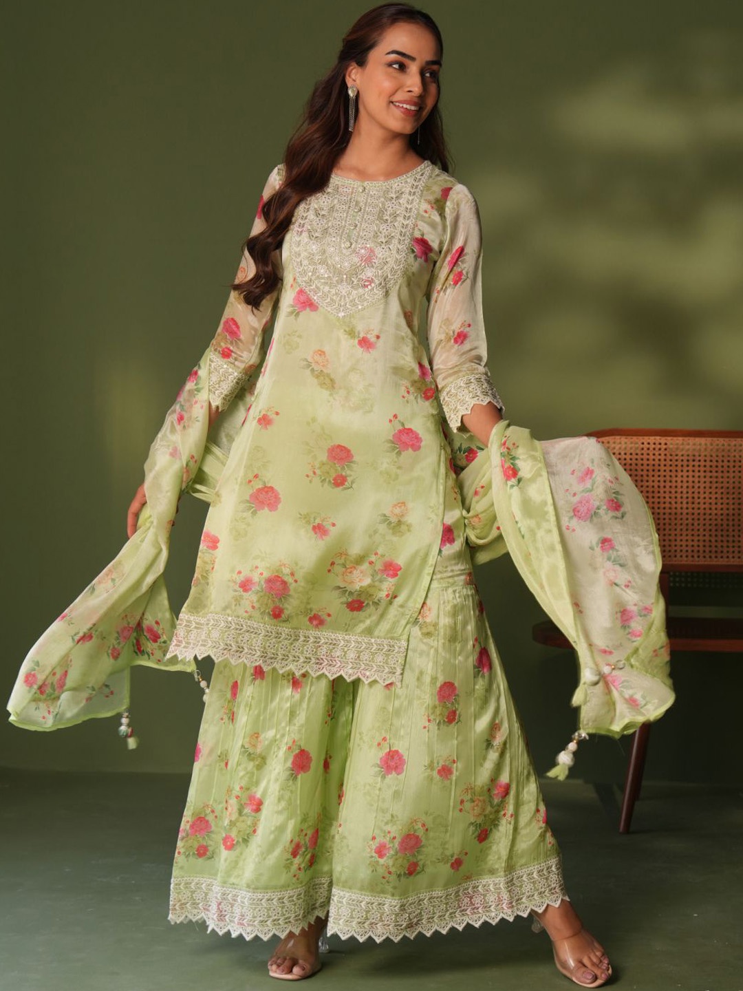 Sindh Fashion Women Floral Printed Regular Sequinned Kurta with Palazzos & With Dupatta, Green
Sindh Fashion Women Floral Printed Regular Sequinned Kurta with Palazzos & With Dupatta, Green