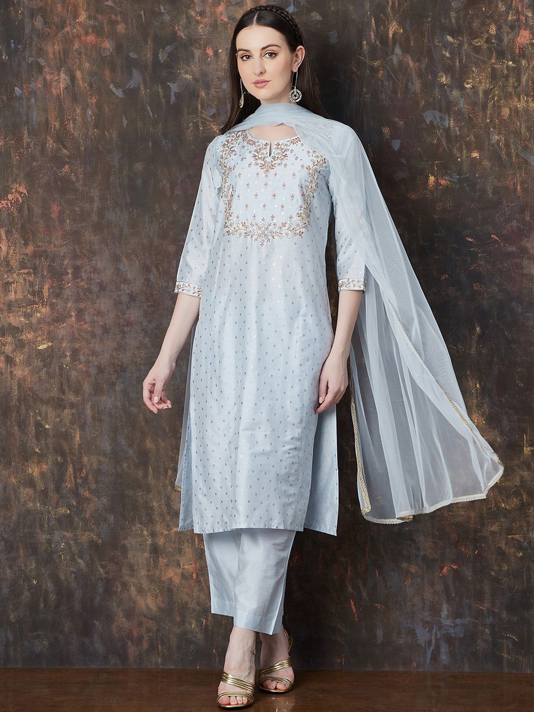 Melange by Lifestyle Women Floral Embroidered Regular Thread Work Kurta with Palazzos & With Dupatta, Blue
Melange by Lifestyle Women Floral Embroidered Regular Thread Work Kurta with Palazzos & With Dupatta, Blue