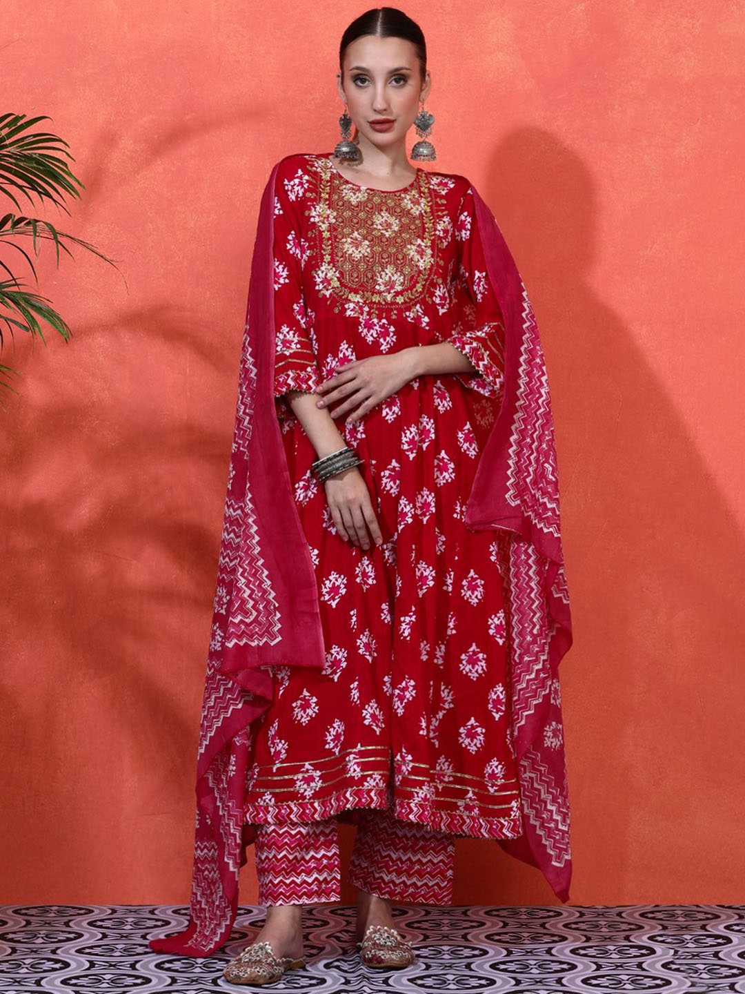 Sangria Floral Embroidered A-Line Pure Cotton Kurta With Trousers & Dupatta, Pink
Sangria Floral Embroidered A-Line Pure Cotton Kurta With Trousers & Dupatta, Pink