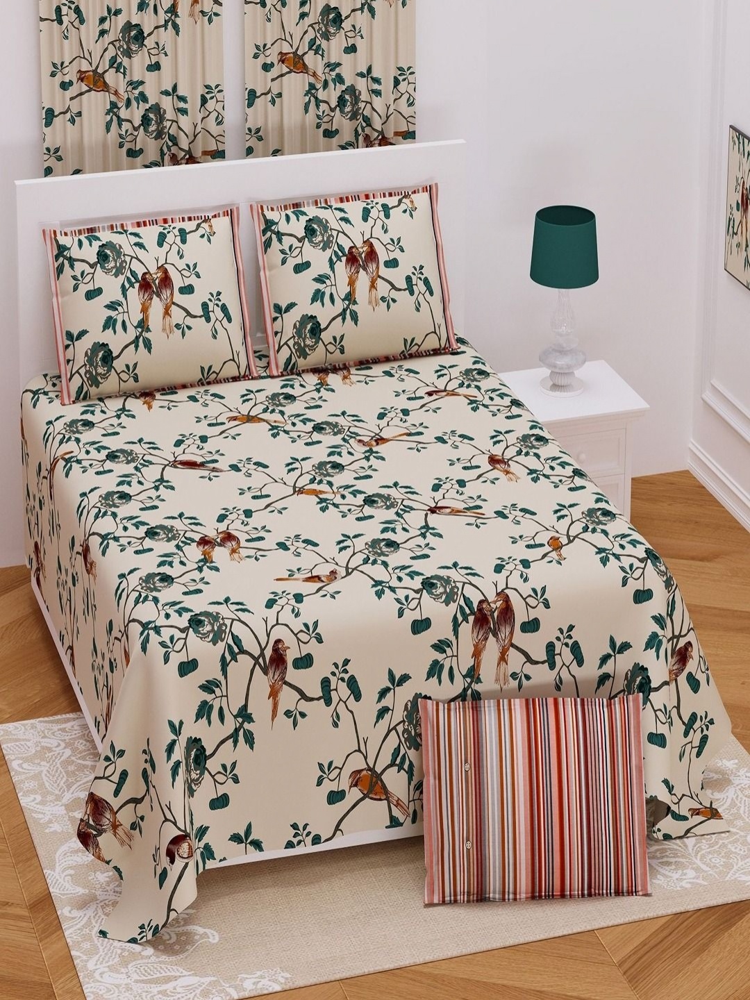 Myntra Elegant Homes Peach-Coloured & Green Floral 250 TC King Bedsheet with 2 Pillow Covers
Myntra Elegant Homes Peach-Coloured & Green Floral 250 TC King Bedsheet with 2 Pillow Covers