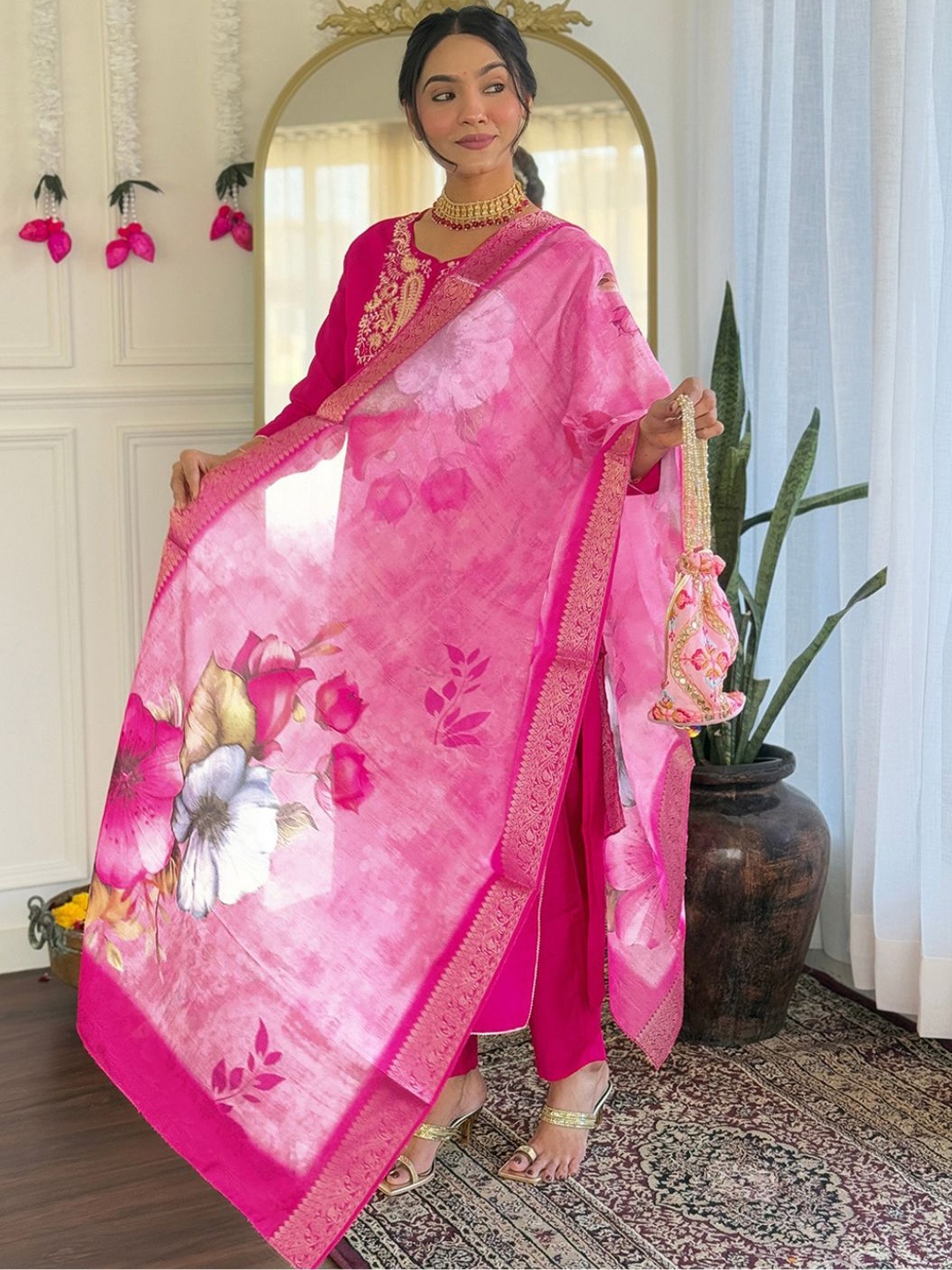 KALINI Women Ethnic Motifs Embroidered Regular Kurta with Trousers & With Dupatta, Pink
KALINI Women Ethnic Motifs Embroidered Regular Kurta with Trousers & With Dupatta, Pink