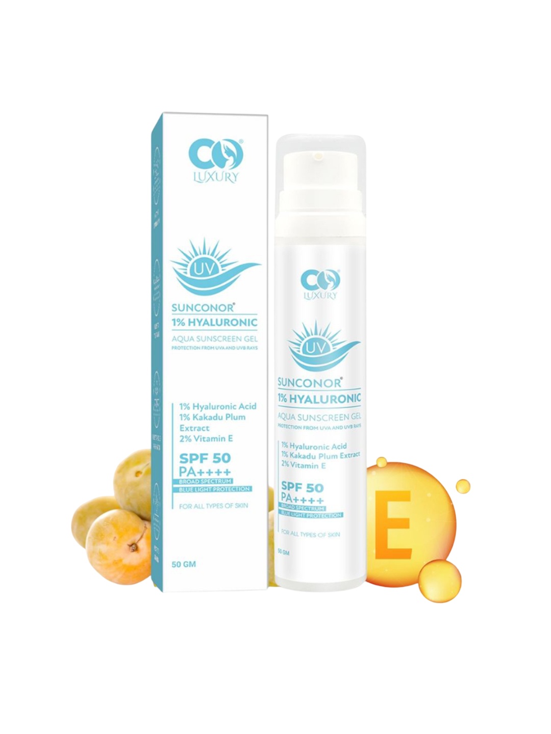 CO LUXURY Sunconor 1% Hyaluronic Aqua Sunscreen Gel With SPF 50 PA ++++ - 50 g, White
CO LUXURY Sunconor 1% Hyaluronic Aqua Sunscreen Gel With SPF 50 PA ++++ - 50 g, White