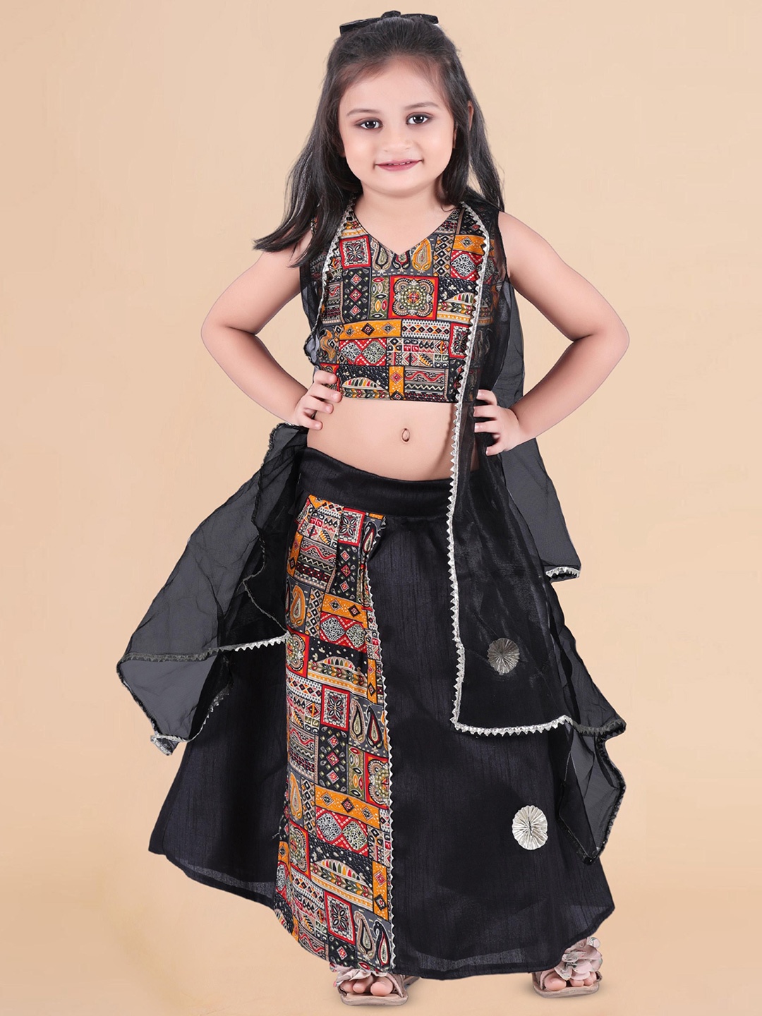 Sainur creation Girls Printed Block Print Ready to Wear Lehenga & Blouse With Dupatta, Black
Sainur creation Girls Printed Block Print Ready to Wear Lehenga & Blouse With Dupatta, Black