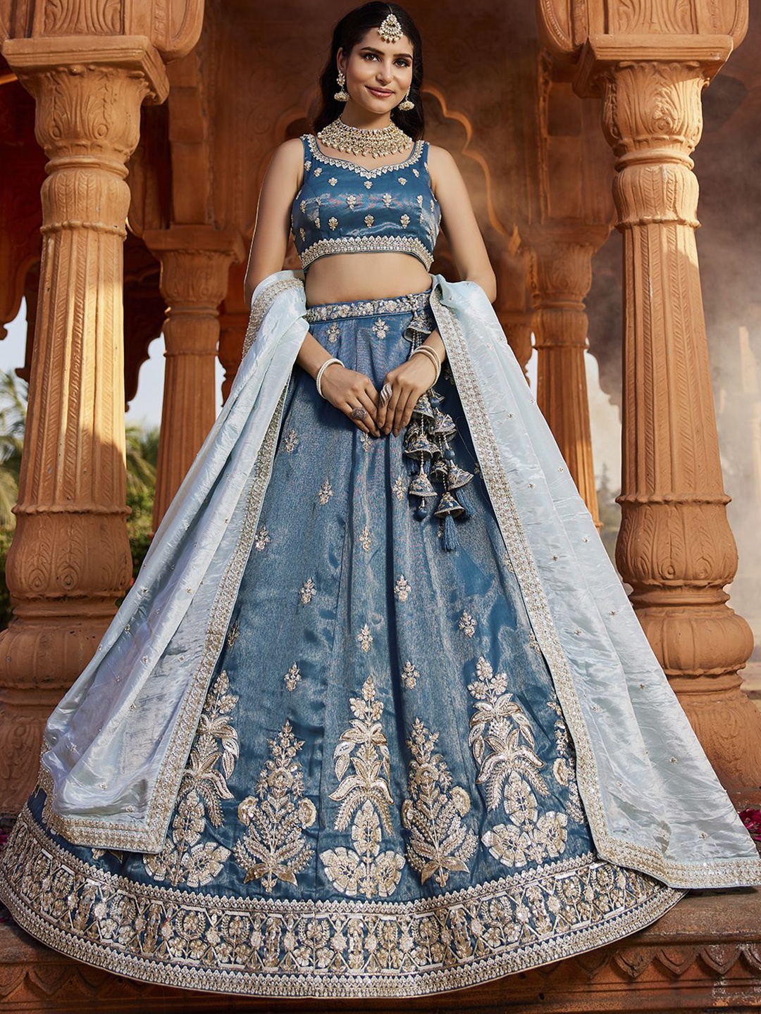 panchhi Embroidered Beads and Stones Semi-Stitched Lehenga & Unstitched Blouse With Dupatta, Blue
panchhi Embroidered Beads and Stones Semi-Stitched Lehenga & Unstitched Blouse With Dupatta, Blue