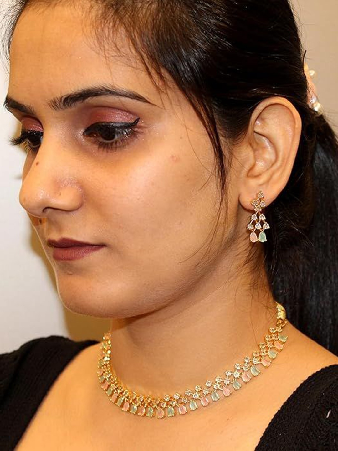 Bello Naari Gold Plated American Diamond Cubic Zirconia AD Stone Studded Jewellery Set, Green
Bello Naari Gold Plated American Diamond Cubic Zirconia AD Stone Studded Jewellery Set, Green