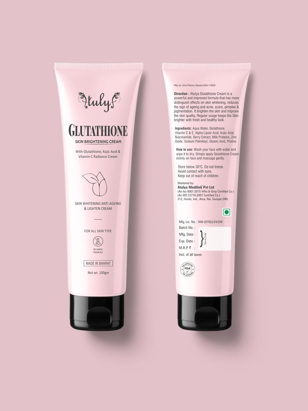 Atulya Medilink Glutathione Skin Brightening Cream With Vitamin C For Anti-Ageing - 100 g, Pink
Atulya Medilink Glutathione Skin Brightening Cream With Vitamin C For Anti-Ageing - 100 g, Pink