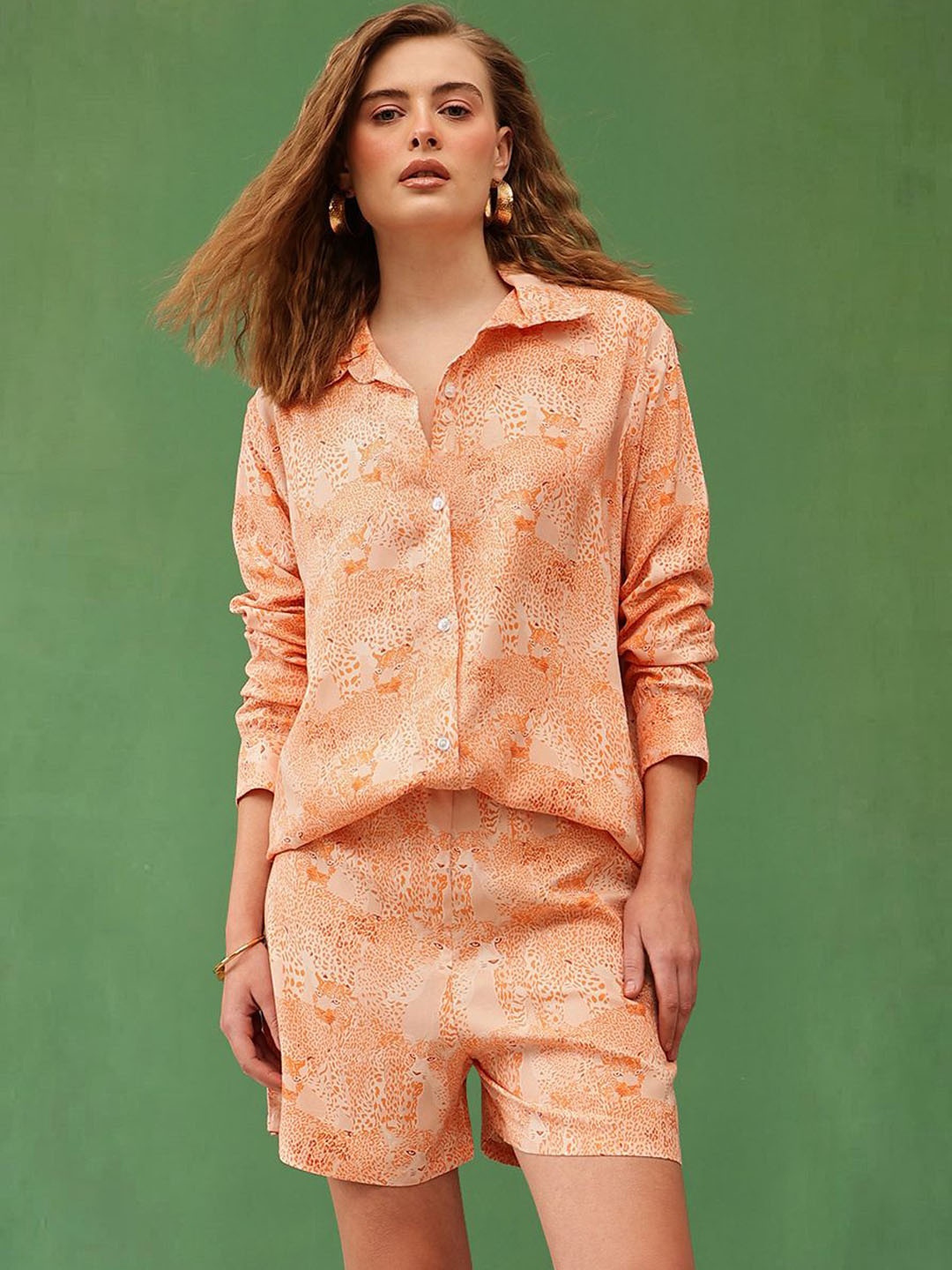 Molly & Michel Printed Pure Cotton Shirt Collar Shirt With Shorts Co-Ords Set, Peach
Molly & Michel Printed Pure Cotton Shirt Collar Shirt With Shorts Co-Ords Set, Peach
