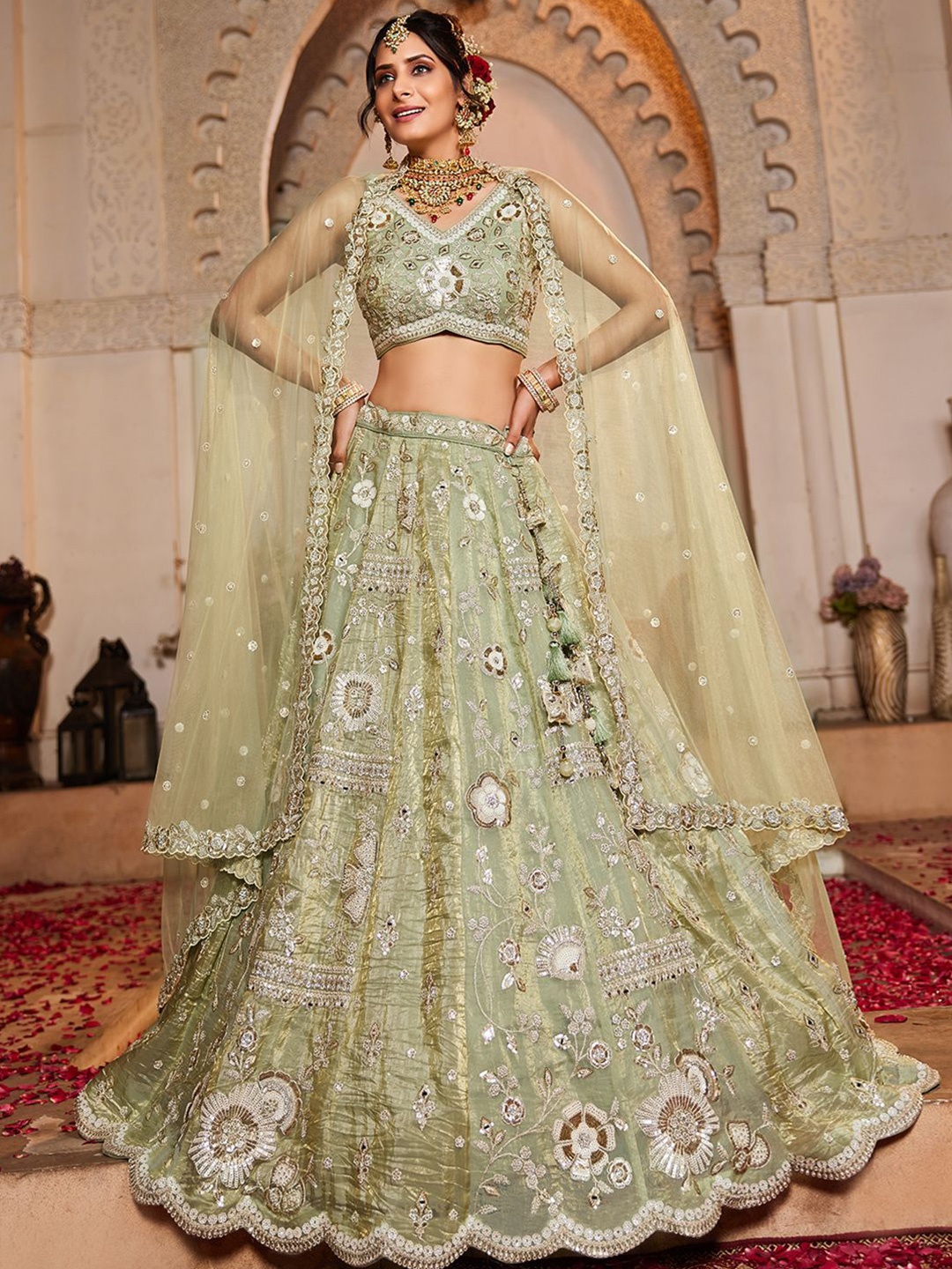 panchhi Embroidered Beads and Stones Semi-Stitched Lehenga & Unstitched Blouse With Dupatta, Lime green
panchhi Embroidered Beads and Stones Semi-Stitched Lehenga & Unstitched Blouse With Dupatta, Lime green