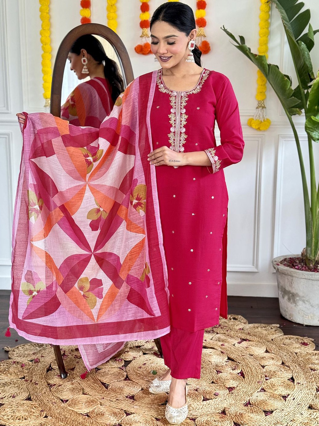 REALLTREND Women Embroidered Regular Sequinned Kurta with Trousers & With Dupatta, Pink
REALLTREND Women Embroidered Regular Sequinned Kurta with Trousers & With Dupatta, Pink