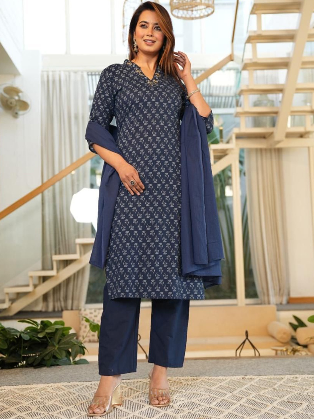 DARVIKAA COLLECTION Women Ethnic Motifs Printed Regular Pure Cotton Kurta with Trousers & With Dupatta, Blue
DARVIKAA COLLECTION Women Ethnic Motifs Printed Regular Pure Cotton Kurta with Trousers & With Dupatta, Blue