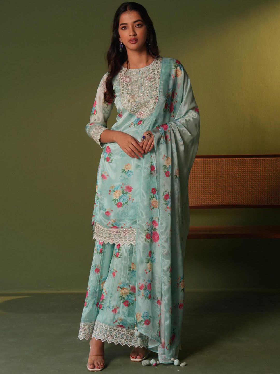 Sindh Fashion Women Floral Printed Regular Sequinned Kurta with Palazzos & With Dupatta, Blue
Sindh Fashion Women Floral Printed Regular Sequinned Kurta with Palazzos & With Dupatta, Blue