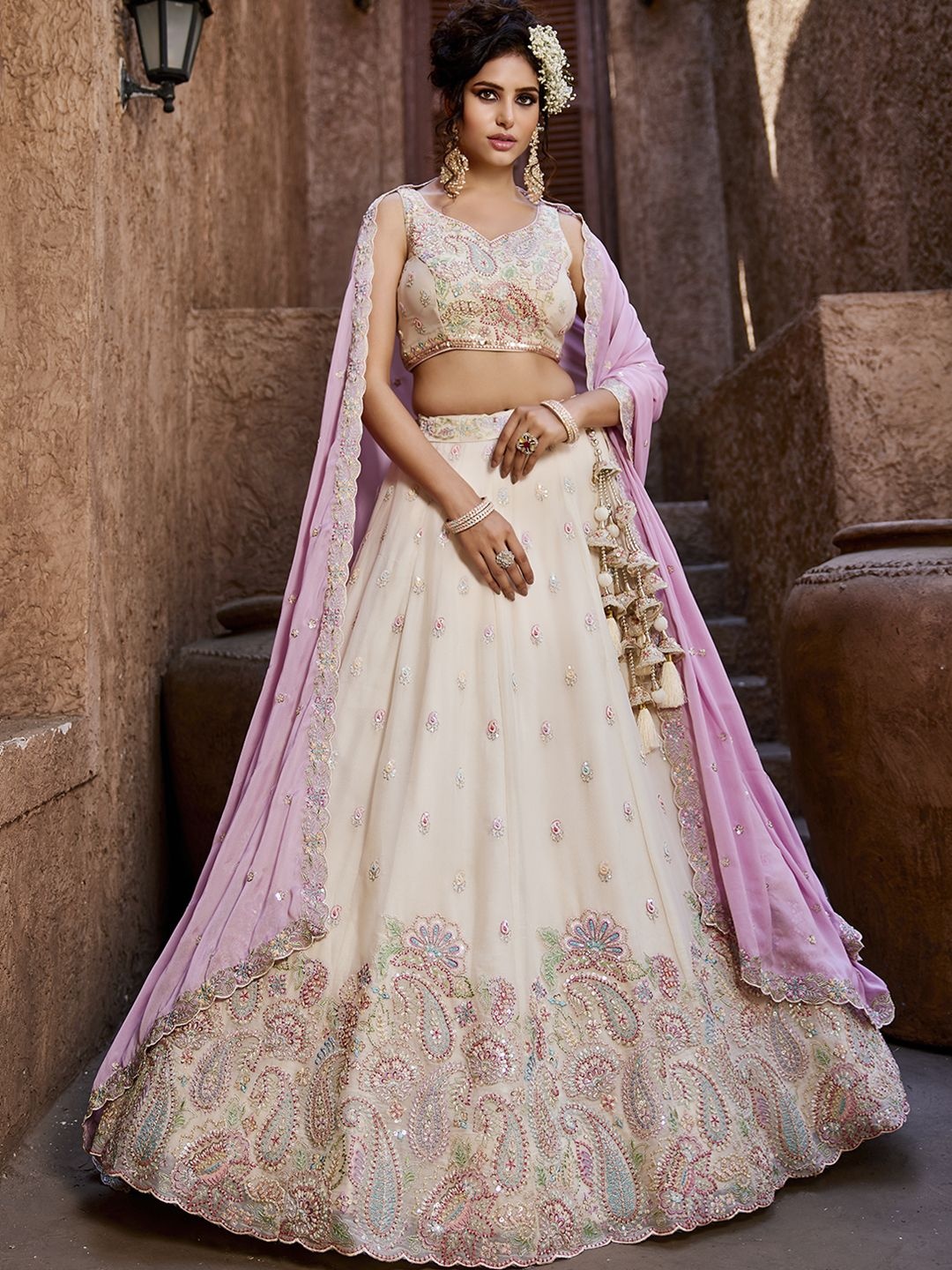 panchhi Embroidered Beads and Stones Semi-Stitched Lehenga & Unstitched Blouse With Dupatta, Cream
panchhi Embroidered Beads and Stones Semi-Stitched Lehenga & Unstitched Blouse With Dupatta, Cream