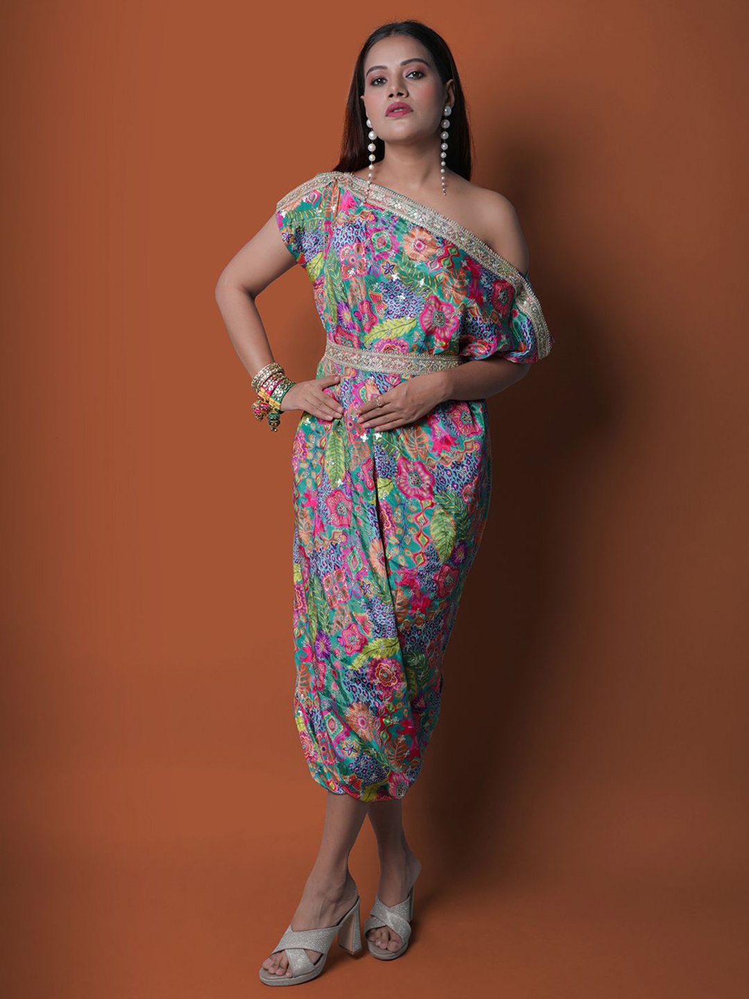 Mystake By Meghna Shah Floral Print Off-Shoulder Chiffon Fit & Flare Midi Dress, Blue
Mystake By Meghna Shah Floral Print Off-Shoulder Chiffon Fit & Flare Midi Dress, Blue