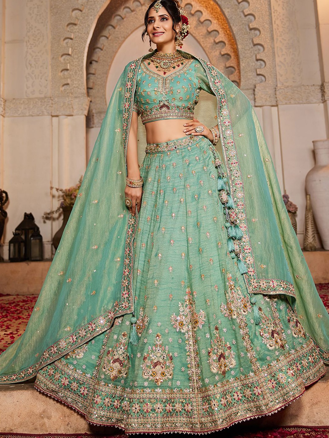 panchhi Embroidered Beads and Stones Semi-Stitched Lehenga & Unstitched Blouse With Dupatta, Lime green
panchhi Embroidered Beads and Stones Semi-Stitched Lehenga & Unstitched Blouse With Dupatta, Lime green