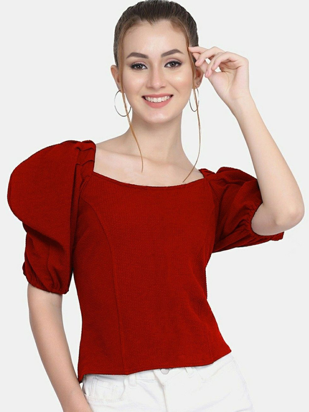NiloBerry Puff Sleeve Crop Top, Red 
NiloBerry Puff Sleeve Crop Top, Red