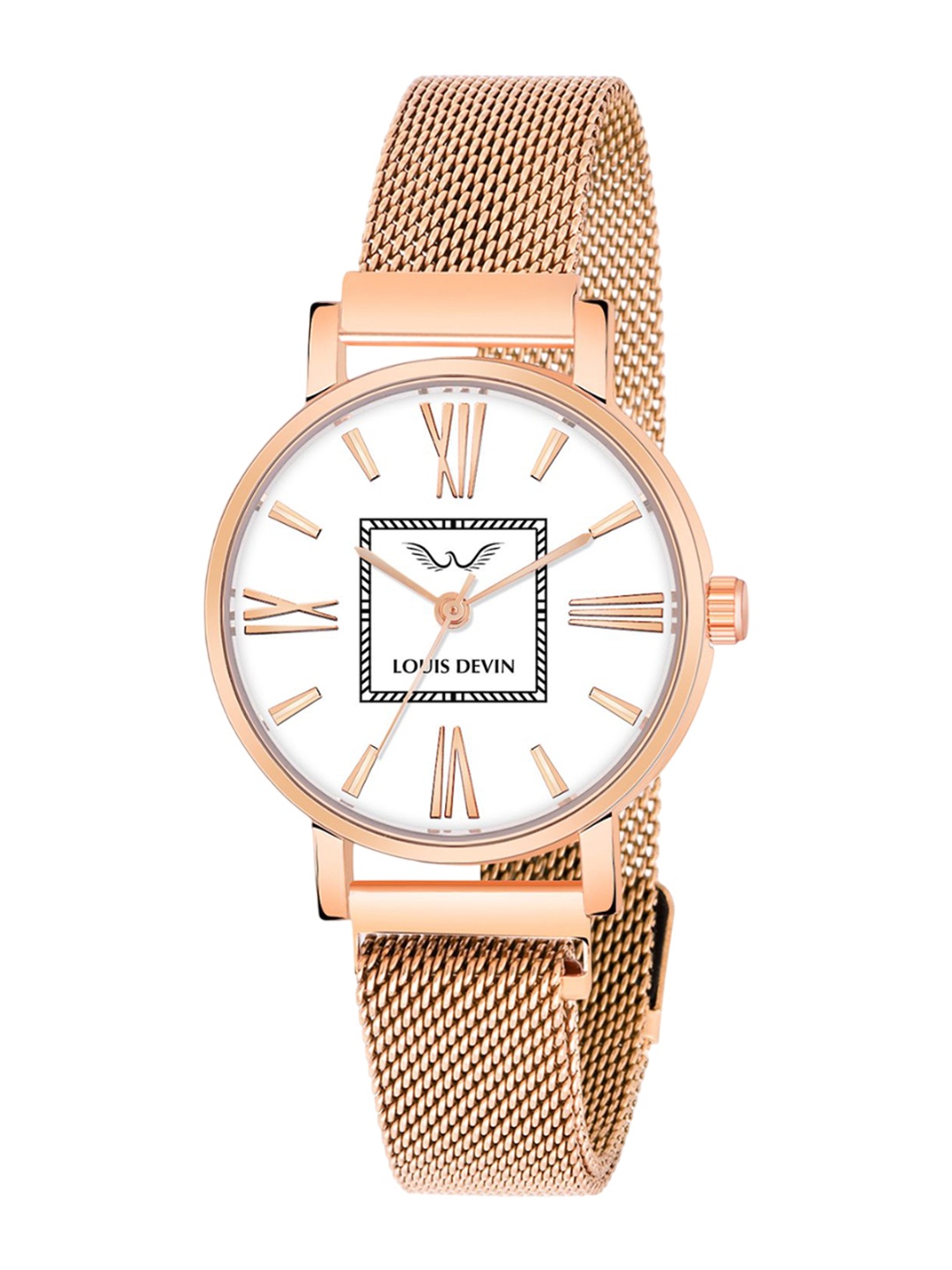 LOUIS DEVIN Women Brass Patterned Dial & Bracelet Style Straps Analogue Watch LD-RG182-WHT, Rose gold
LOUIS DEVIN Women Brass Patterned Dial & Bracelet Style Straps Analogue Watch LD-RG182-WHT, Rose gold