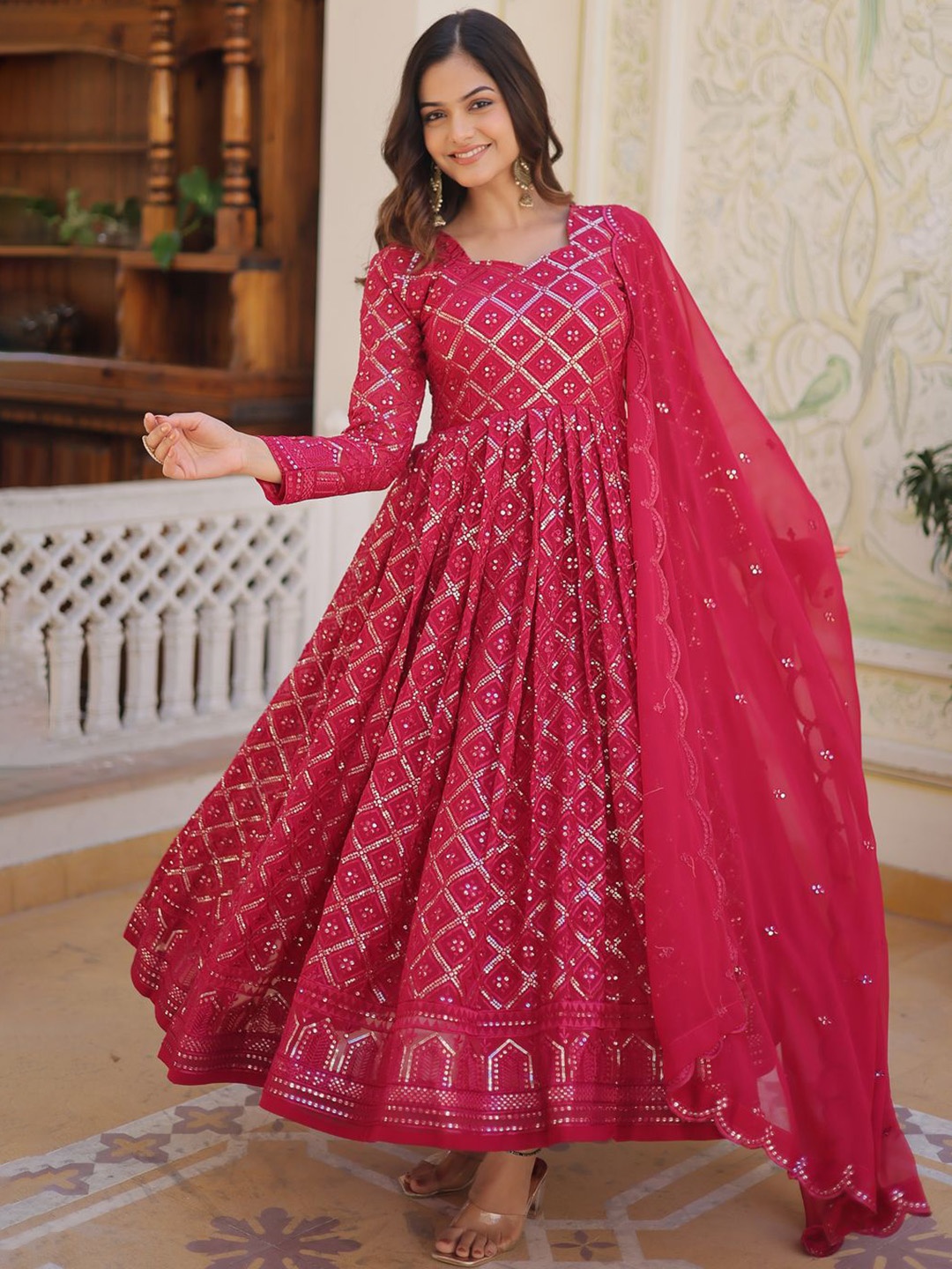 Anara Women Ethnic Motifs Embroidered Thread Work Georgette Anarkali Kurta, Pink
Anara Women Ethnic Motifs Embroidered Thread Work Georgette Anarkali Kurta, Pink