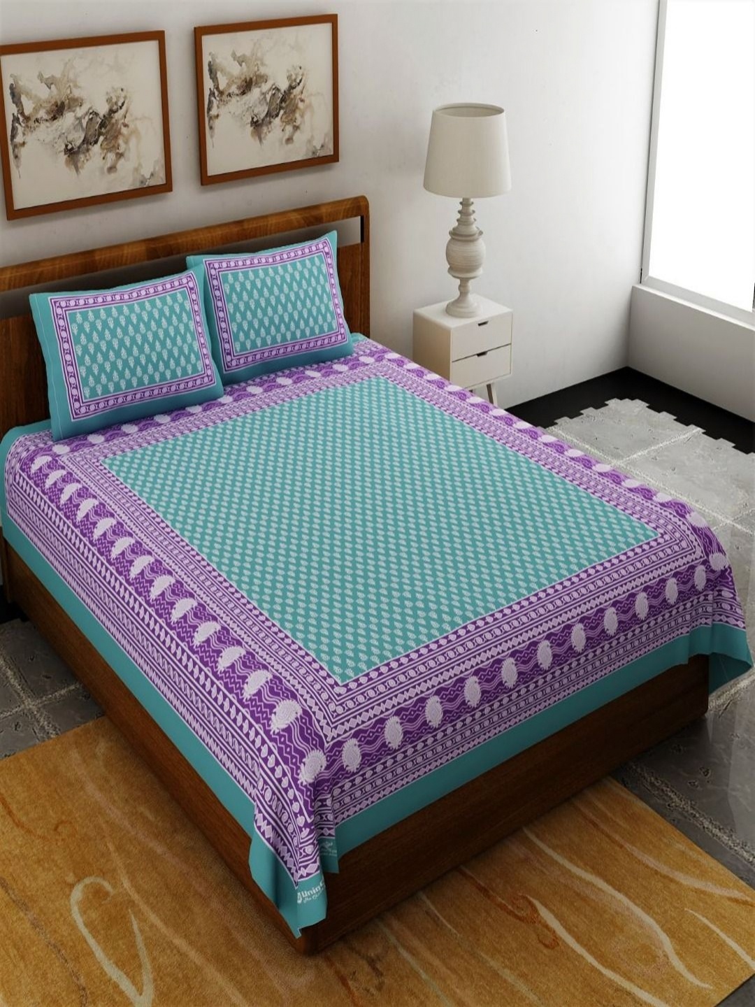 Myntra Elegant Homes Turquoise Blue & Purple Ethnic Motifs 120 TC Queen Bedsheet with 2 Pillow Covers
Myntra Elegant Homes Turquoise Blue & Purple Ethnic Motifs 120 TC Queen Bedsheet with 2 Pillow Covers