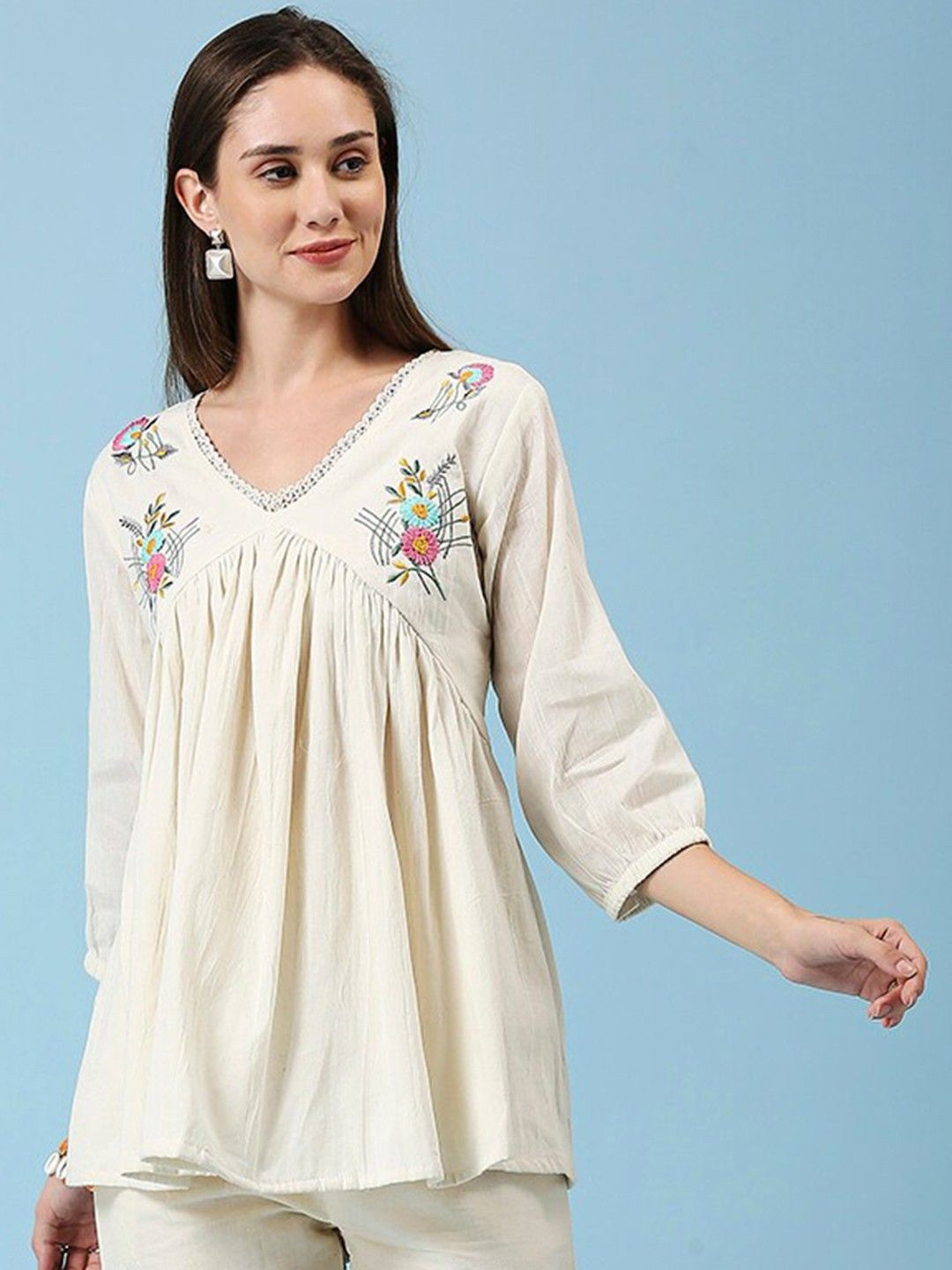 Hitarth Fashion Women V-Neck Floral Embroidered Lace Peplum Organic Cotton Tunic, Off white
Hitarth Fashion Women V-Neck Floral Embroidered Lace Peplum Organic Cotton Tunic, Off white