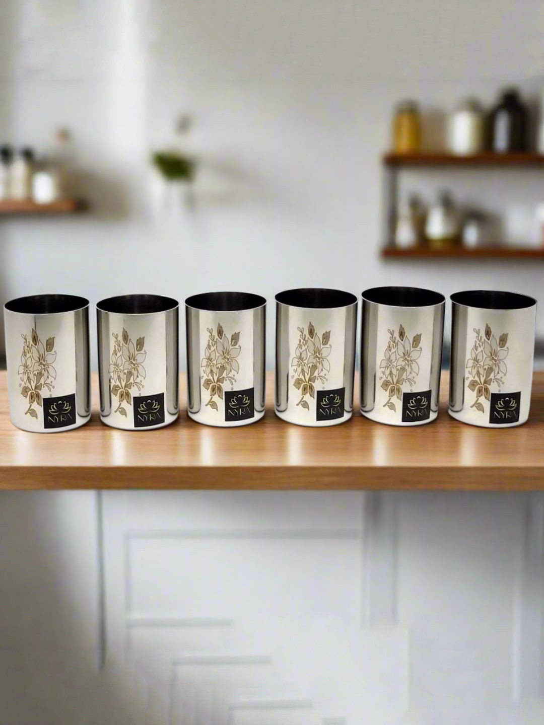 Nyra Kitchenware Silver-Toned 6 Pieces Floral Stainless Steel Water Glasses-300 ml Each
Nyra Kitchenware Silver-Toned 6 Pieces Floral Stainless Steel Water Glasses-300 ml Each