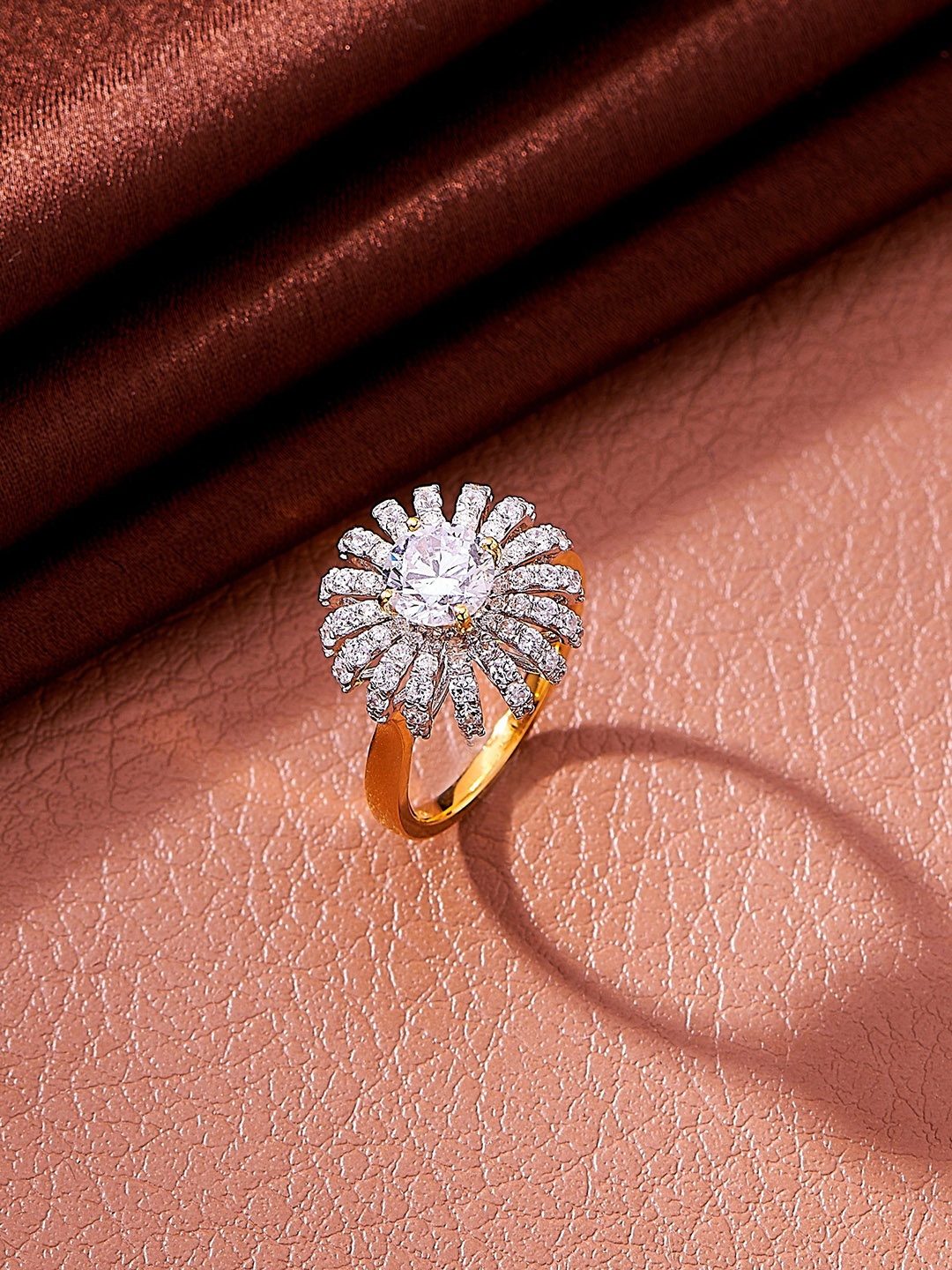 Nipura 925 Sterling Silver Gold-Plated CZ Studded Floral Cocktail Solitaire Finger Ring
Nipura 925 Sterling Silver Gold-Plated CZ Studded Floral Cocktail Solitaire Finger Ring