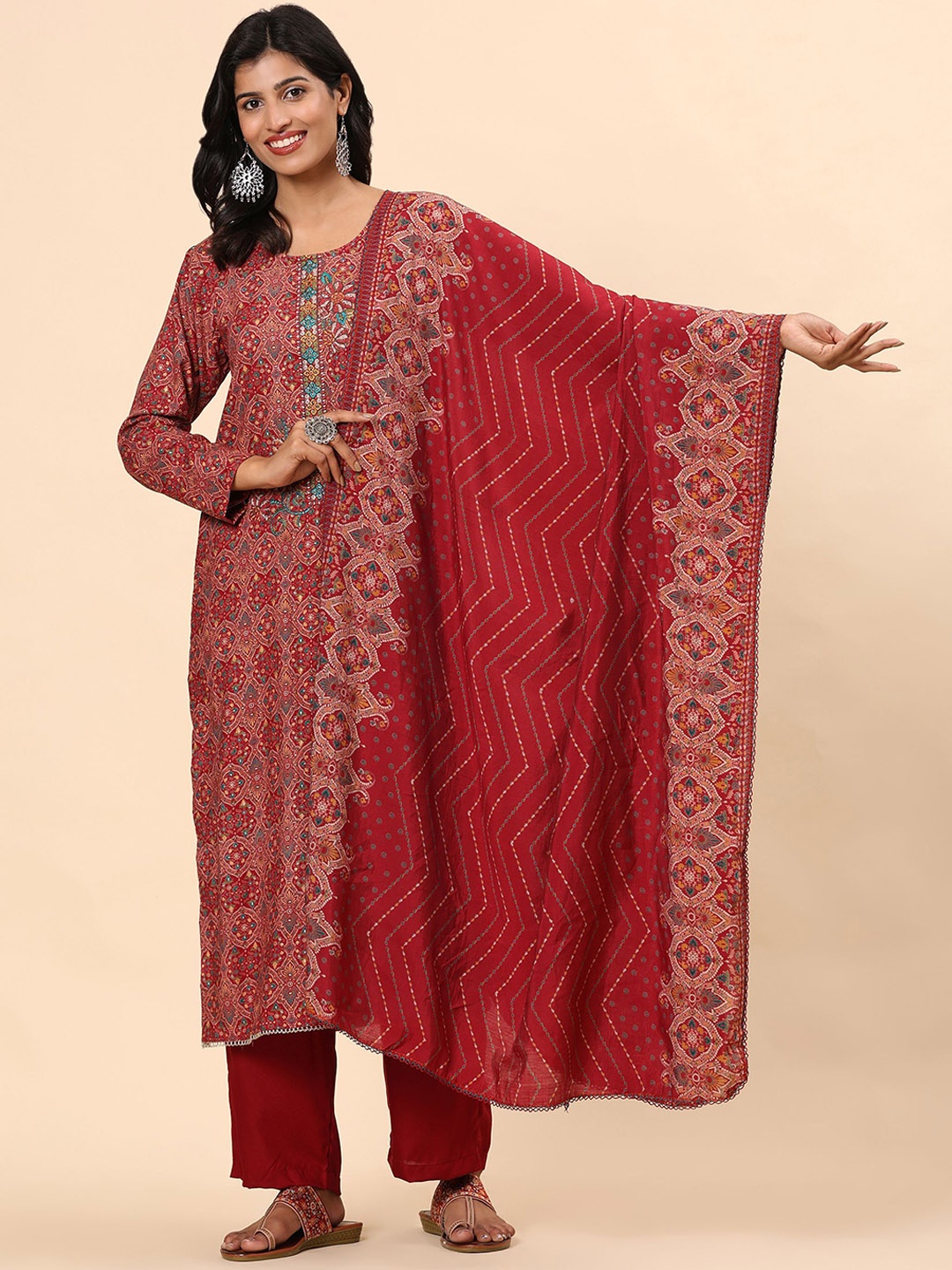 Mamicha Women Floral Printed Regular Thread Work Pure Cotton Kurta with Palazzos & With Dupatta, Maroon
Mamicha Women Floral Printed Regular Thread Work Pure Cotton Kurta with Palazzos & With Dupatta, Maroon