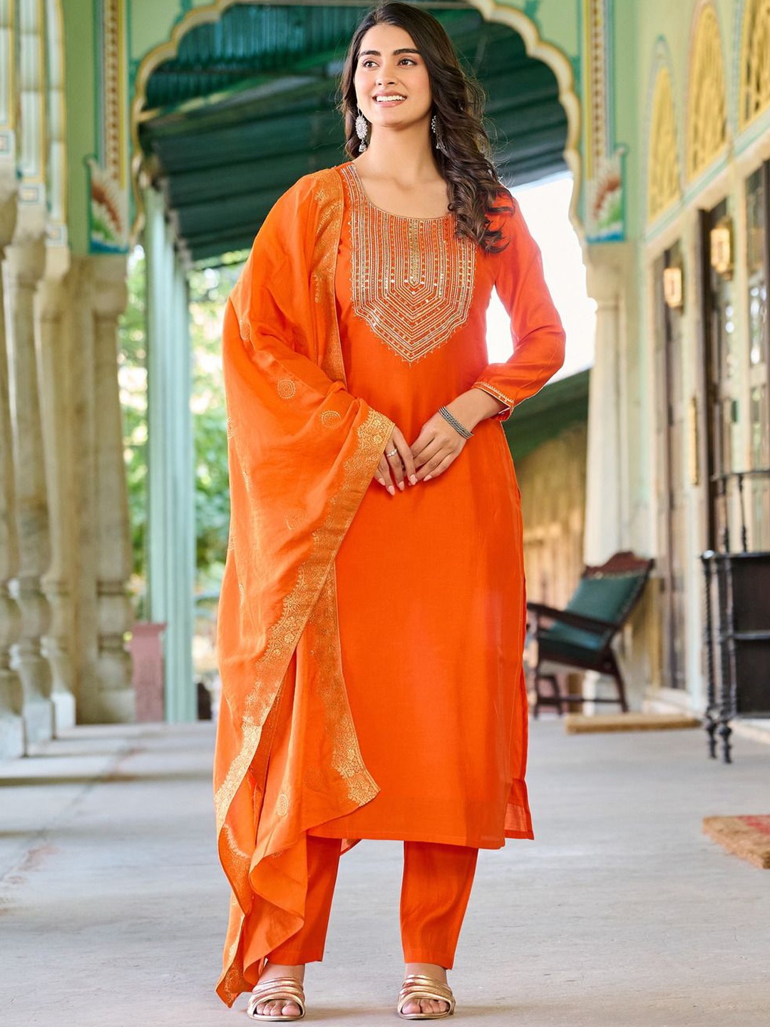 Fab Dadu Women Embroidered Regular Raw Silk Kurta with Trousers & With Dupatta, Orange
Fab Dadu Women Embroidered Regular Raw Silk Kurta with Trousers & With Dupatta, Orange
