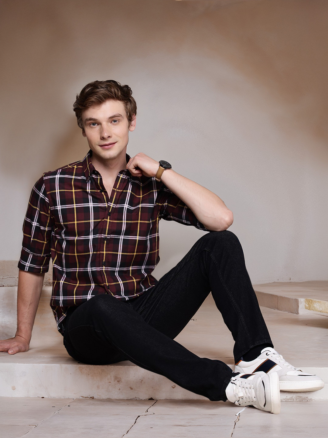 Nautica Pure Cotton Slim Fit Tartan Checked Casual Shirt, Maroon 
Nautica Pure Cotton Slim Fit Tartan Checked Casual Shirt, Maroon