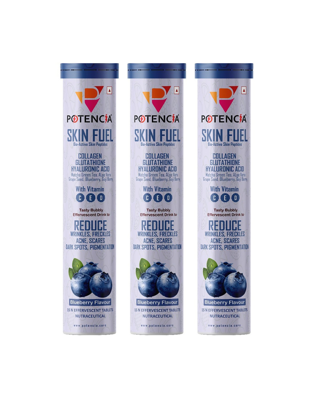 POTENCIA Set Of 3 Skin Fuel Effervescent Tablet With Collagen & Glutathione - 15 Tab Each, Blue
POTENCIA Set Of 3 Skin Fuel Effervescent Tablet With Collagen & Glutathione - 15 Tab Each, Blue