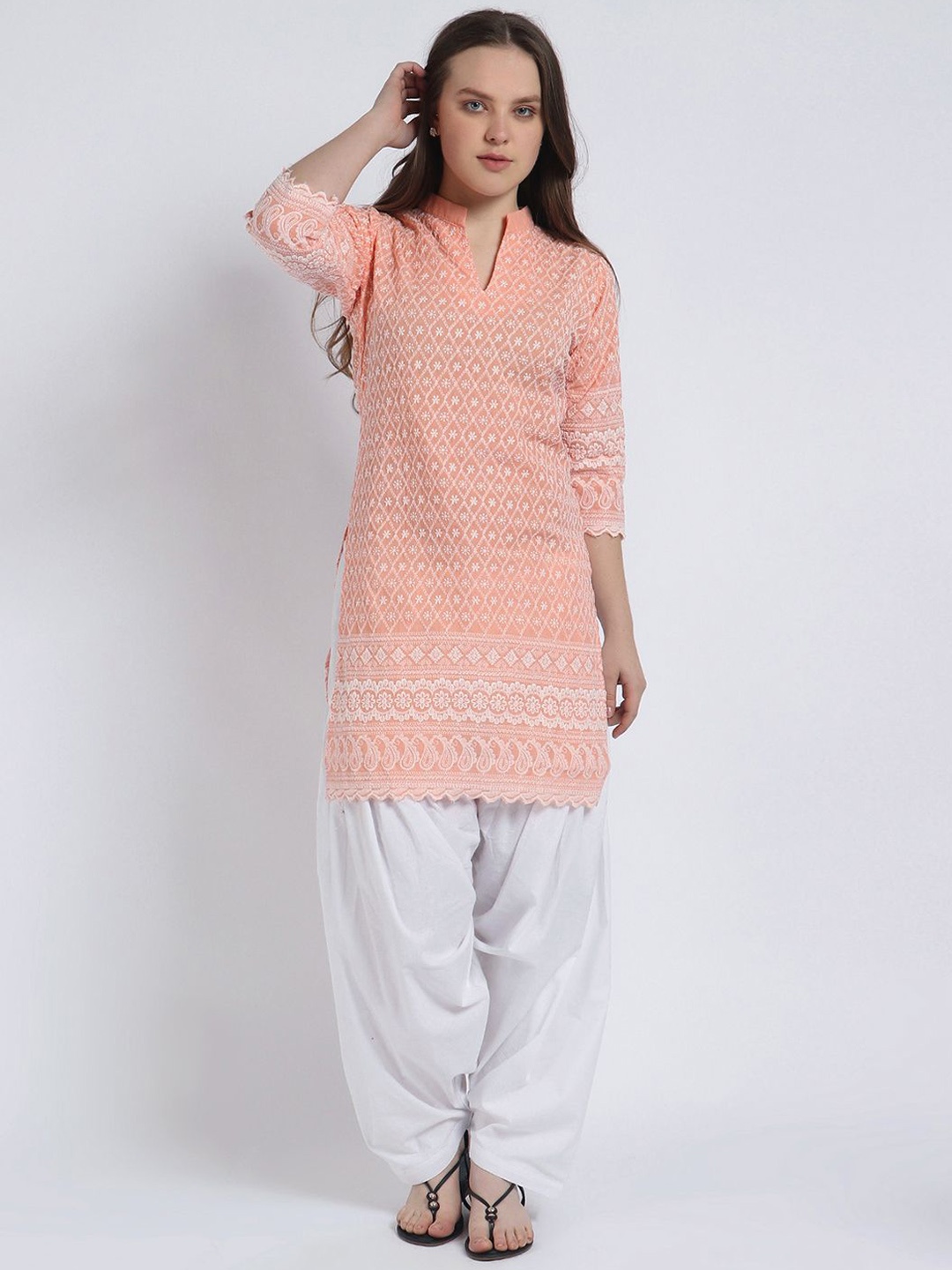 Trendzmy Women Ethnic Motifs Embroidered Regular Thread Work Kurta with Salwar, Peach
Trendzmy Women Ethnic Motifs Embroidered Regular Thread Work Kurta with Salwar, Peach