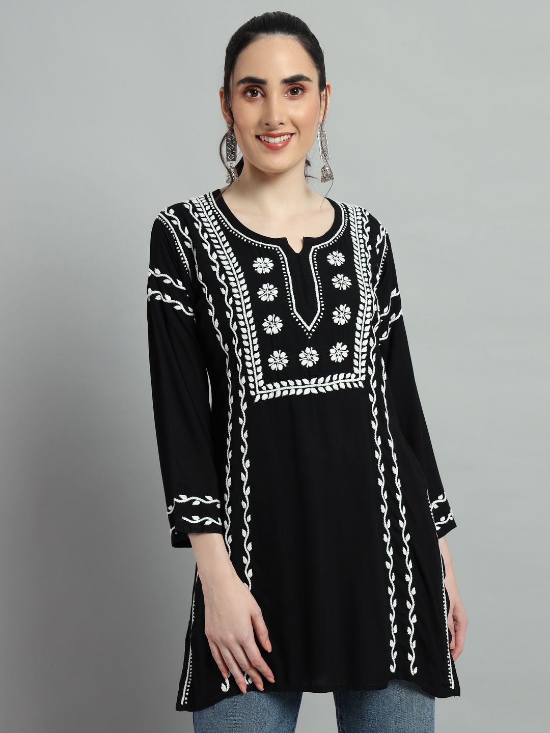 Fashionable Chikan Handikraft Ethnic Motifs Embroidered Chikankari Chikankari Kurti, Black
Fashionable Chikan Handikraft Ethnic Motifs Embroidered Chikankari Chikankari Kurti, Black