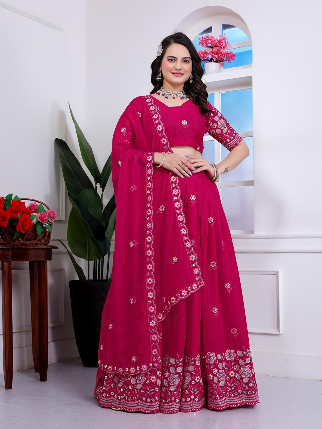 VAIRAGEE Embroidered Sequinned Ready to Wear Lehenga & Unstitched Blouse With Dupatta, Pink
VAIRAGEE Embroidered Sequinned Ready to Wear Lehenga & Unstitched Blouse With Dupatta, Pink