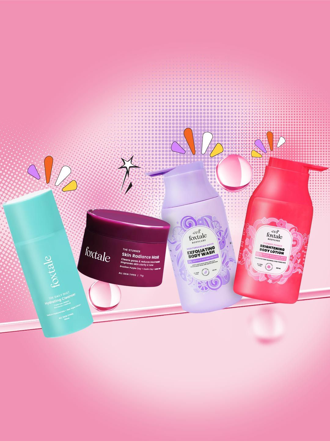 FoxTale Set Of 4 Hydrating Cleanser- 100 ml- Skin Radiance Mask- 75 g- Body Wash-200 ml, Purple
FoxTale Set Of 4 Hydrating Cleanser- 100 ml- Skin Radiance Mask- 75 g- Body Wash-200 ml, Purple