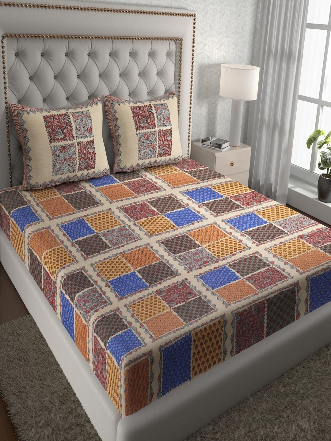 Myntra Elegant Homes Maroon & Blue Ethnic Motifs 120 TC Queen Bedsheet with 2 Pillow Covers
Myntra Elegant Homes Maroon & Blue Ethnic Motifs 120 TC Queen Bedsheet with 2 Pillow Covers