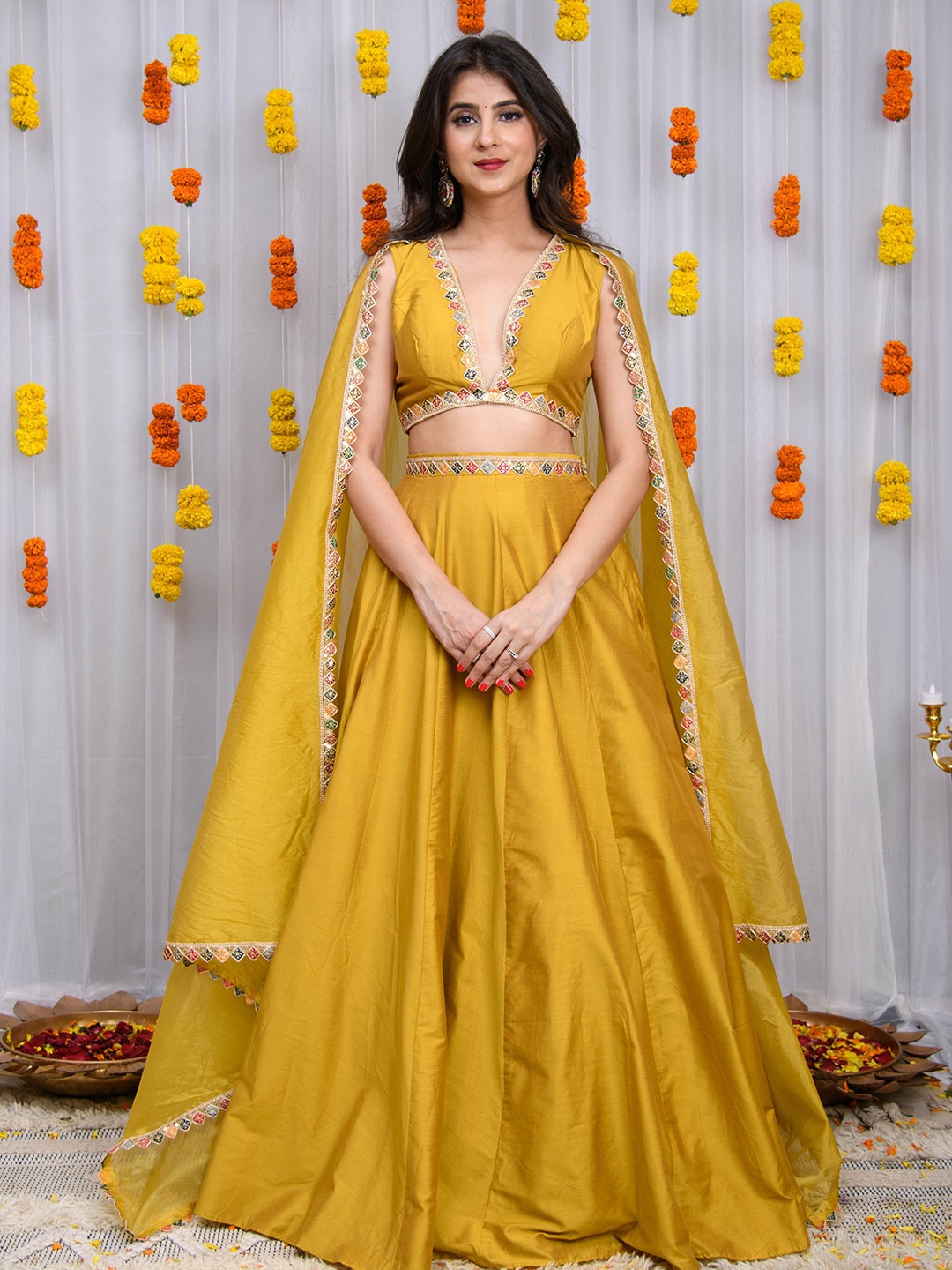 Label Shaurya Sanadhya Sequinned Ready to Wear Lehenga & Blouse With Dupatta, Mustard
Label Shaurya Sanadhya Sequinned Ready to Wear Lehenga & Blouse With Dupatta, Mustard
