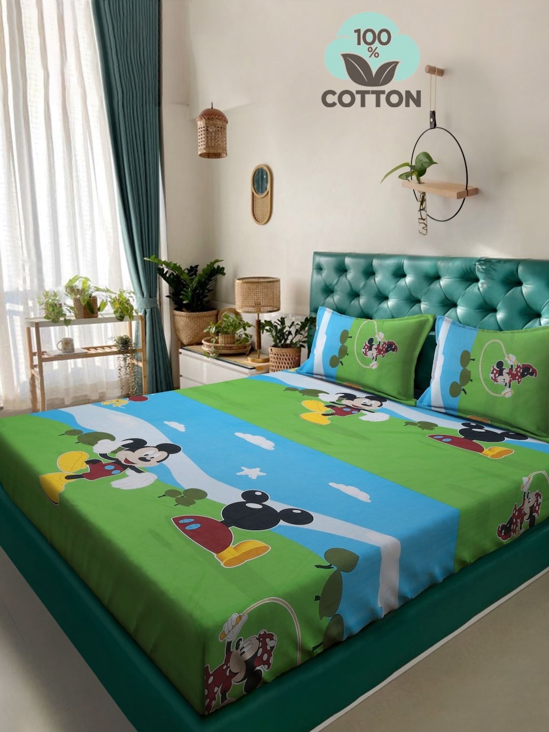 Myntra Elegant Homes Green & Blue Cartoon Characters 400 TC King Bedsheet with 2 Pillow Covers
Myntra Elegant Homes Green & Blue Cartoon Characters 400 TC King Bedsheet with 2 Pillow Covers