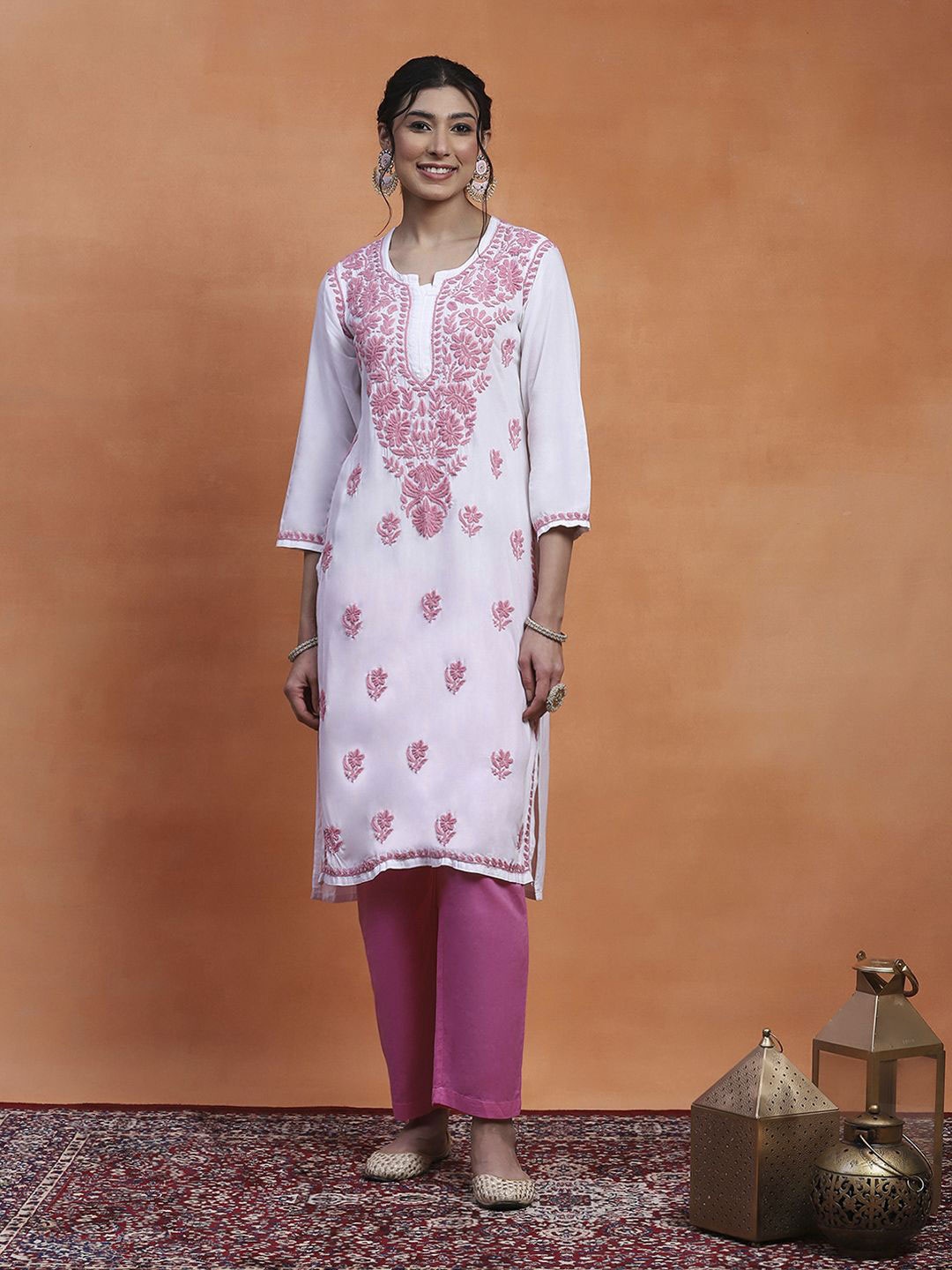 House of Chikankari Women Ethnic Motifs Embroidered Flared Sleeves Thread Work Kurta, White
House of Chikankari Women Ethnic Motifs Embroidered Flared Sleeves Thread Work Kurta, White