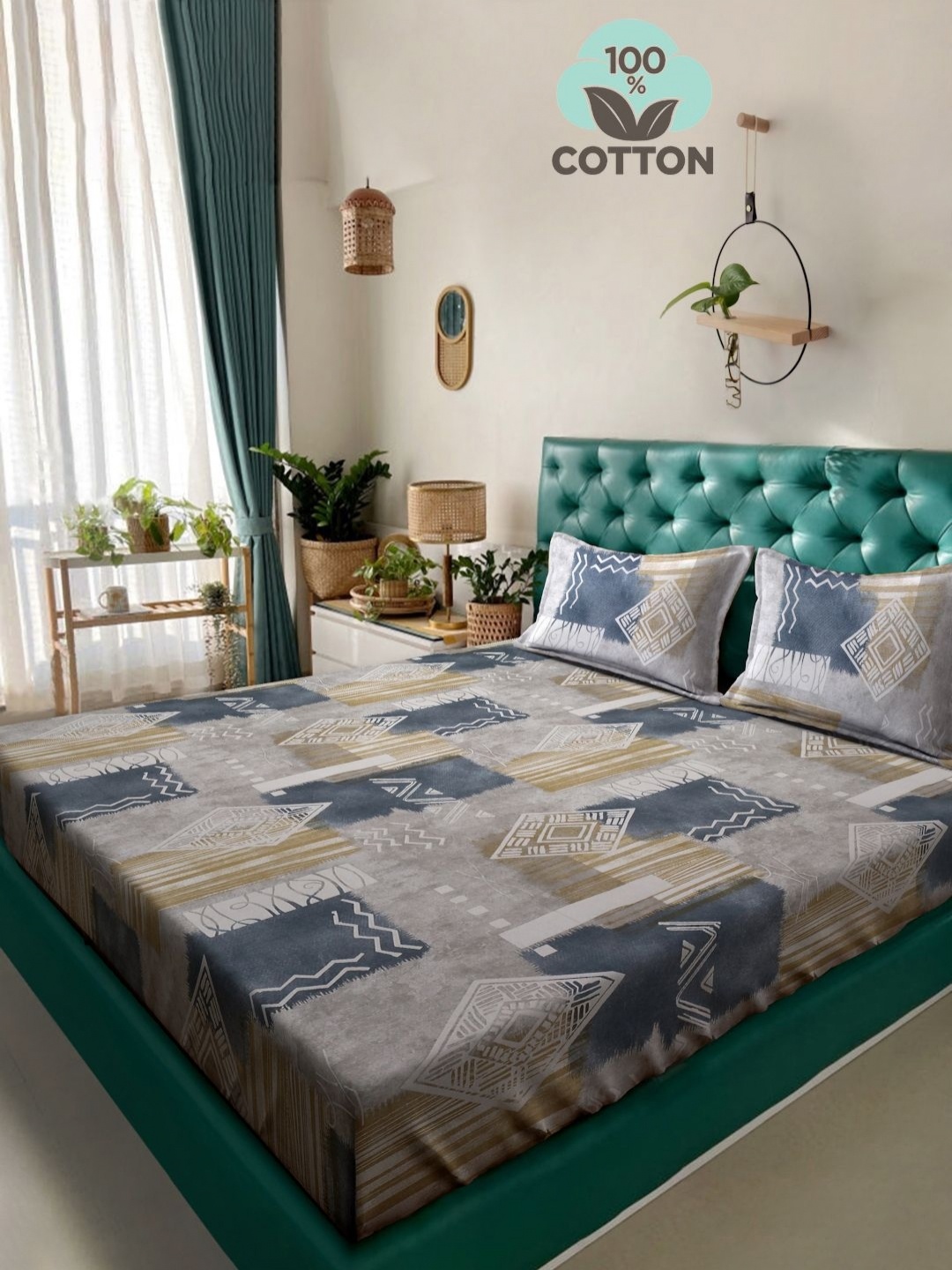 Myntra Elegant Homes Grey & Beige Geometric 400 TC King Bedsheet with 2 Pillow Covers
Myntra Elegant Homes Grey & Beige Geometric 400 TC King Bedsheet with 2 Pillow Covers