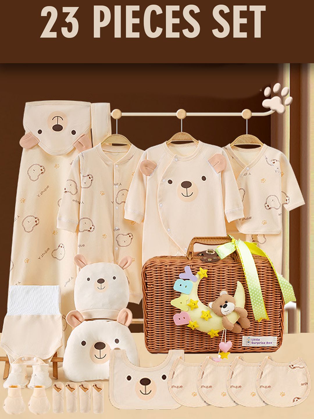 Little Surprise Box LLP Infants 23-Pcs Smiling Ted Newborn Baby Apparel Gift Set, Cream
Little Surprise Box LLP Infants 23-Pcs Smiling Ted Newborn Baby Apparel Gift Set, Cream