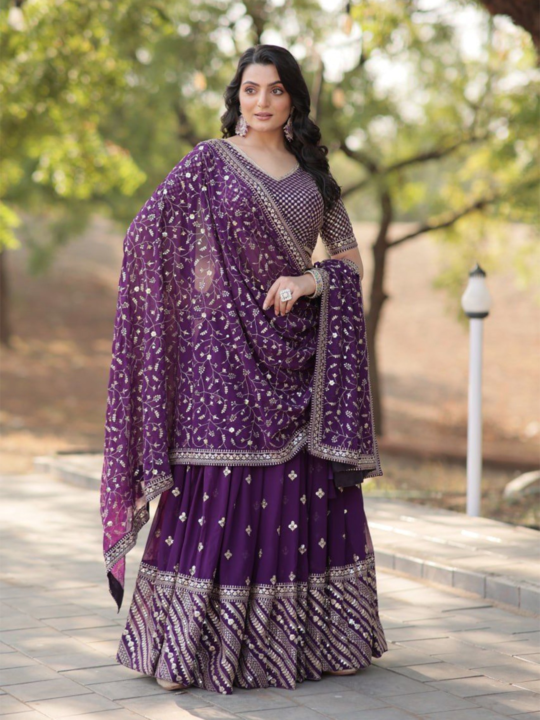 ZIBLON Embroidered Sequinned Ready to Wear Lehenga & Unstitched Blouse With Dupatta, Purple
ZIBLON Embroidered Sequinned Ready to Wear Lehenga & Unstitched Blouse With Dupatta, Purple