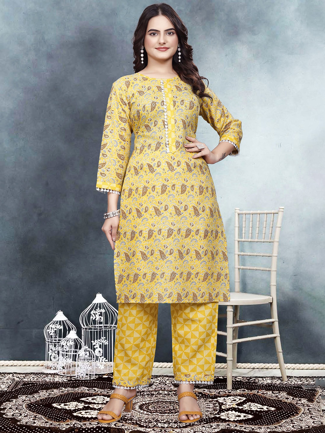 SANJANA SILK Women Ethnic Motifs Printed Regular Pure Cotton Kurta with Trousers & With Dupatta, Yellow
SANJANA SILK Women Ethnic Motifs Printed Regular Pure Cotton Kurta with Trousers & With Dupatta, Yellow