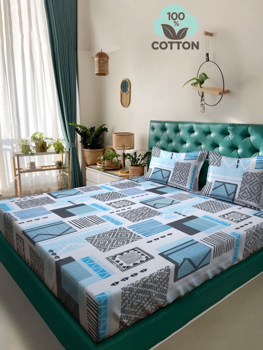 Myntra Elegant Homes Blue & Grey Geometric 400 TC King Bedsheet with 2 Pillow Covers
Myntra Elegant Homes Blue & Grey Geometric 400 TC King Bedsheet with 2 Pillow Covers